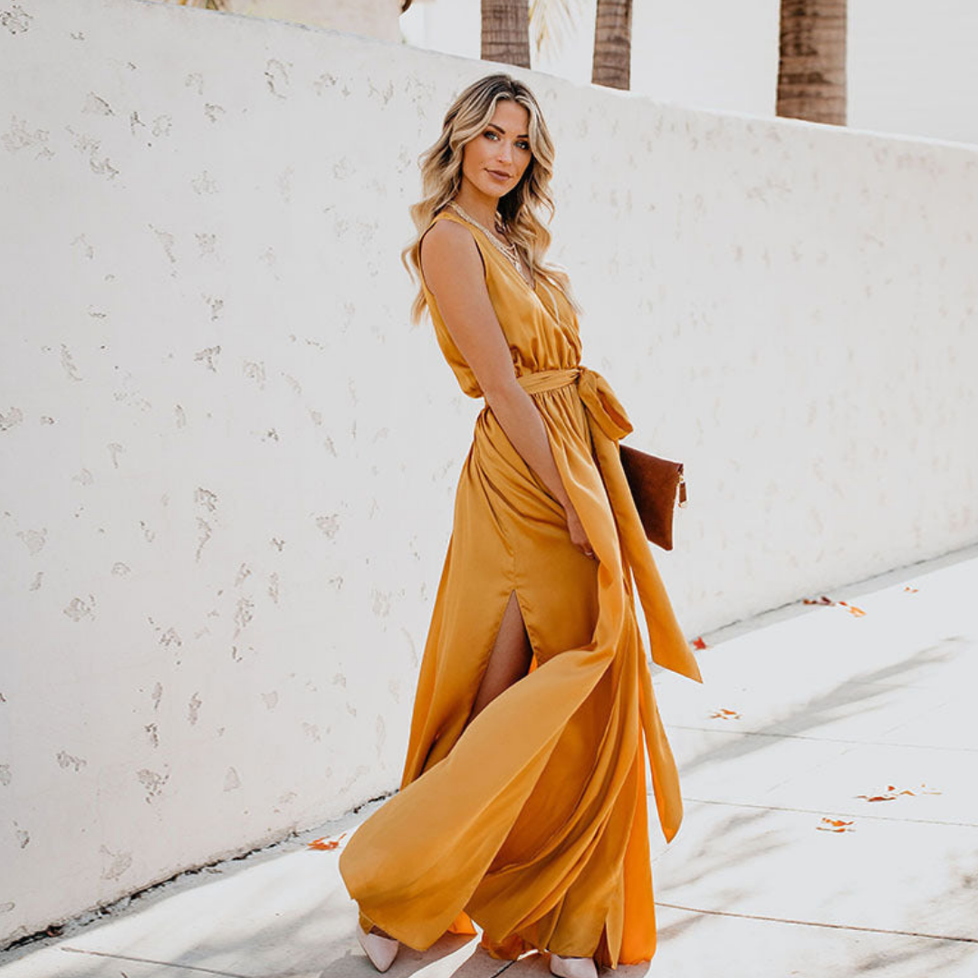 Elegant Long Sleeve Maxi Dress with Side Slot for Women 0