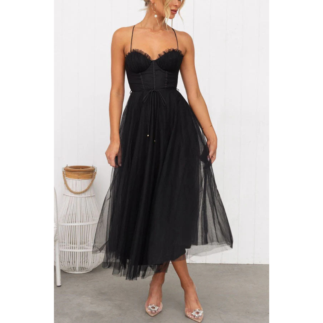 Elegant Midi Summer Dress with Spaghetti Straps for Women 1