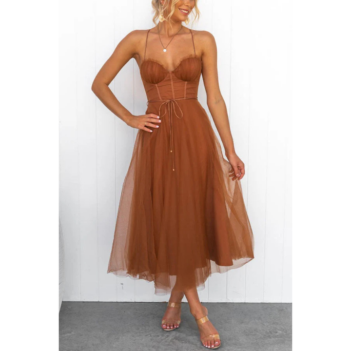 Elegant Midi Summer Dress with Spaghetti Straps for Women 2
