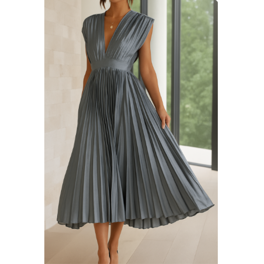 Elegant Midi V-Neck Dress for Women - Arya Collection 0