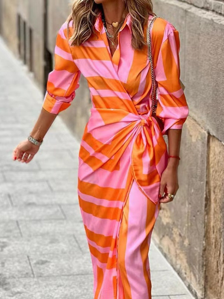 Elegant Midi Wrap Dress with 3/4 Sleeves for Women 0