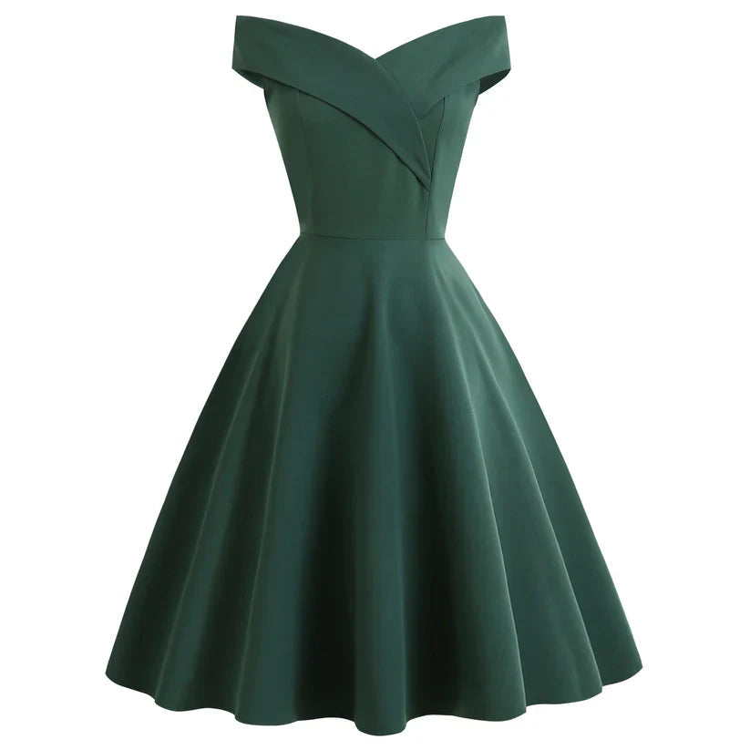 Elegant Off-Shoulder Vintage A-Line Midi Dress for Women 1