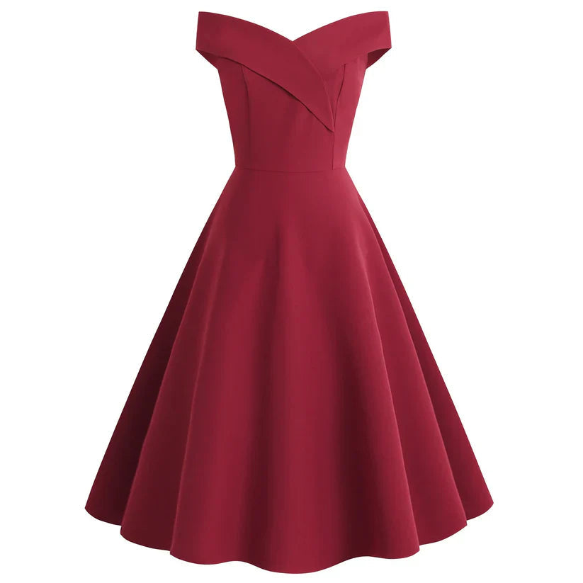Elegant Off-Shoulder Vintage A-Line Midi Dress for Women 3