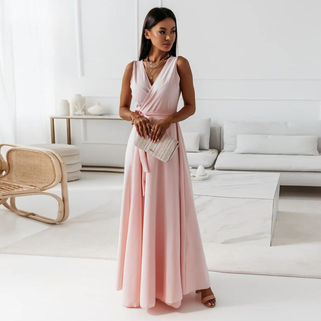 Elegant V-Neck Maxi Wrap Dress for Women 0