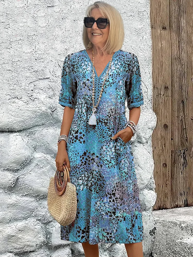 Elegant V-Neck Midi Dress - Women's Summer Dresses 1