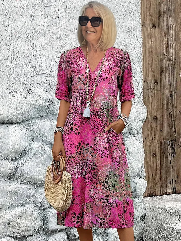 Elegant V-Neck Midi Dress - Women's Summer Dresses 2
