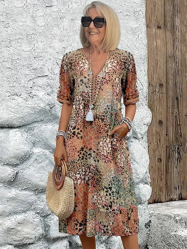 Elegant V-Neck Midi Dress - Women's Summer Dresses 4