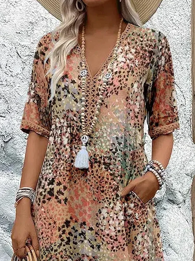 Elegant V-Neck Midi Dress - Women's Summer Dresses 5