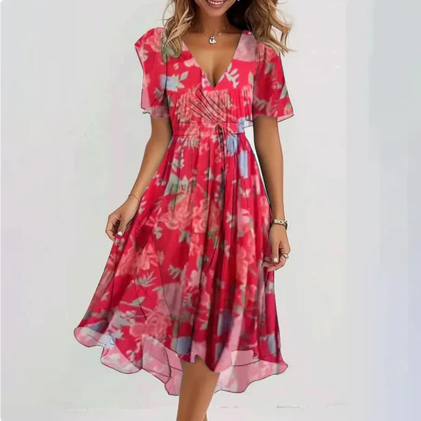 Elegant V-Neck Midi Wrap Dress - Women's Formal & Cocktail Dress 1