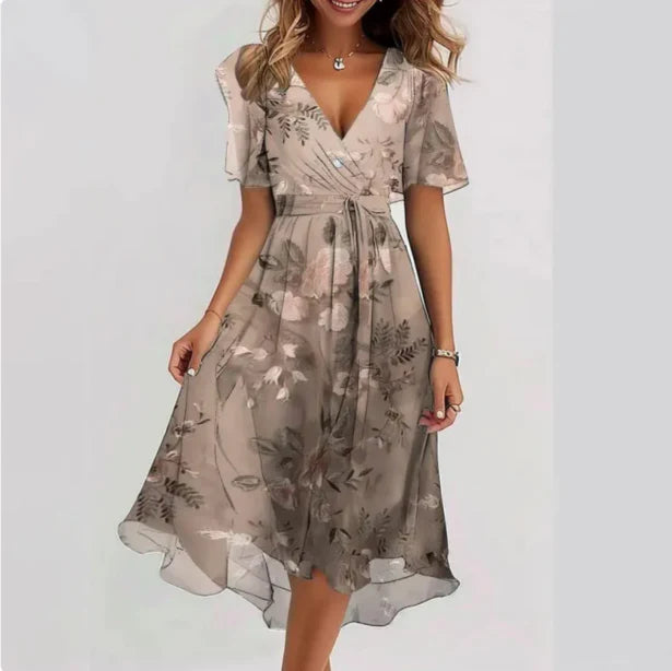 Elegant V-Neck Midi Wrap Dress - Women's Formal & Cocktail Dress 2