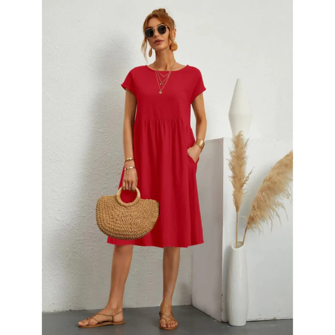 Elegant White Midi Dress with Short Sleeves for Women 0