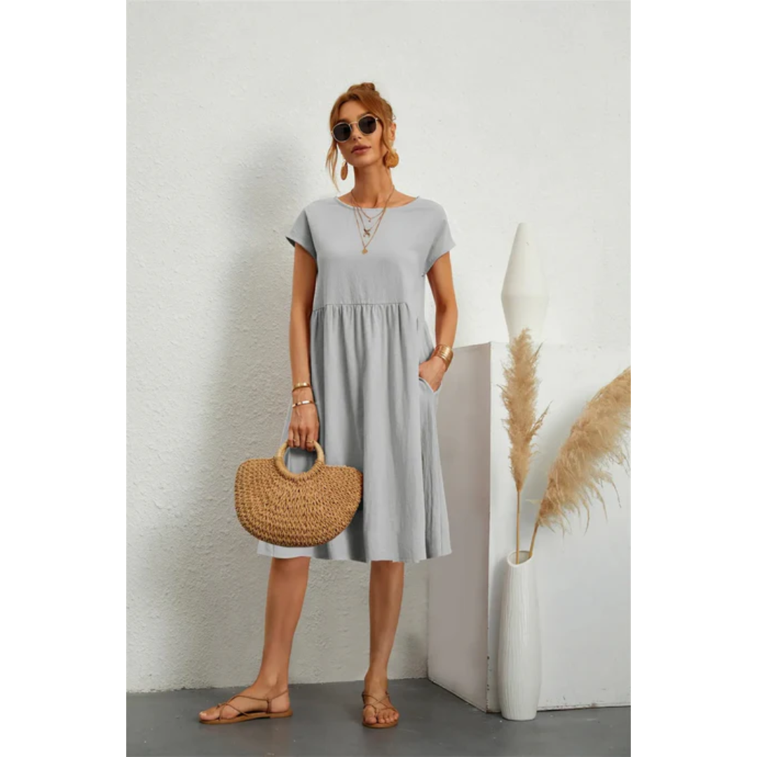 Elegant White Midi Dress with Short Sleeves for Women 5