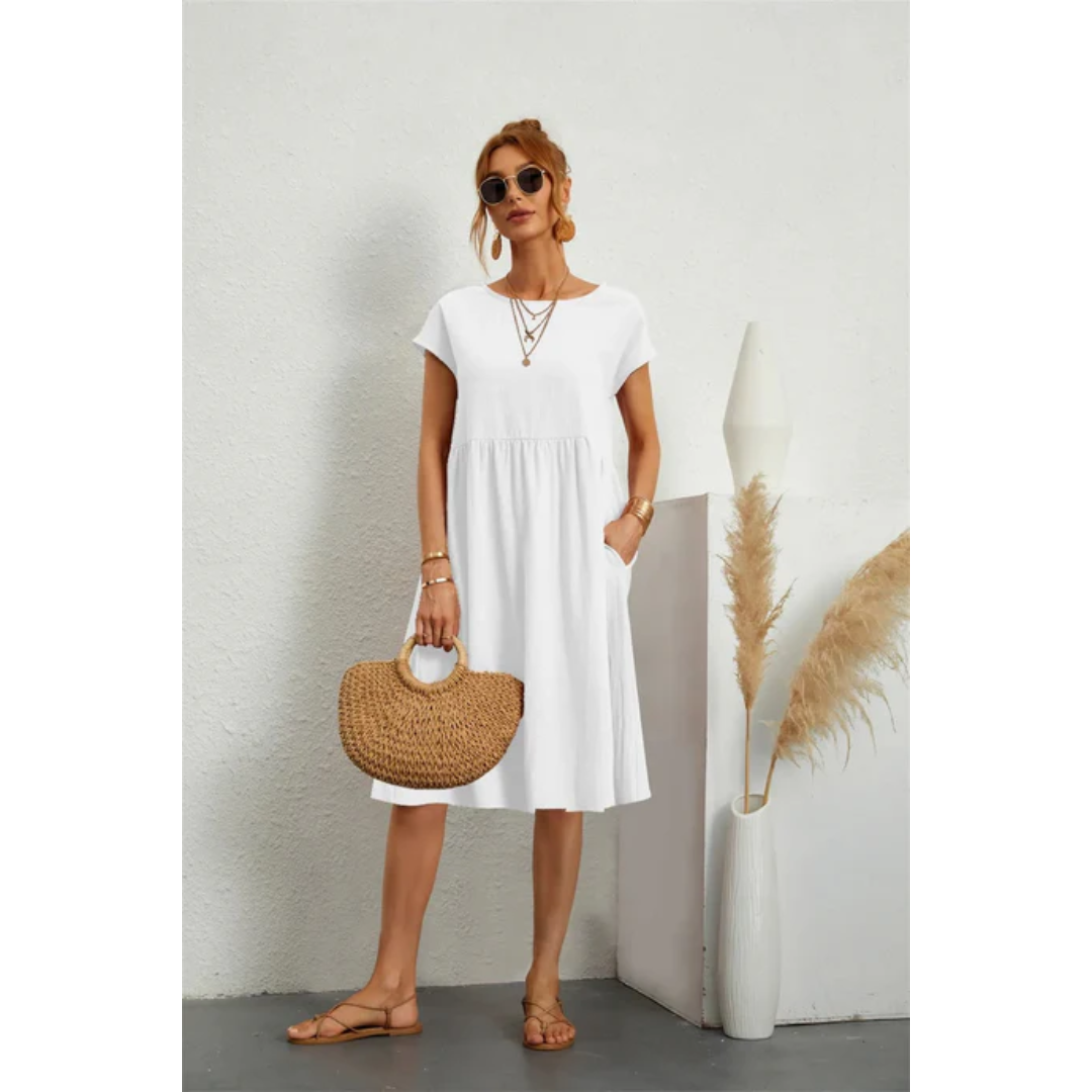Elegant White Midi Dress with Short Sleeves for Women 6