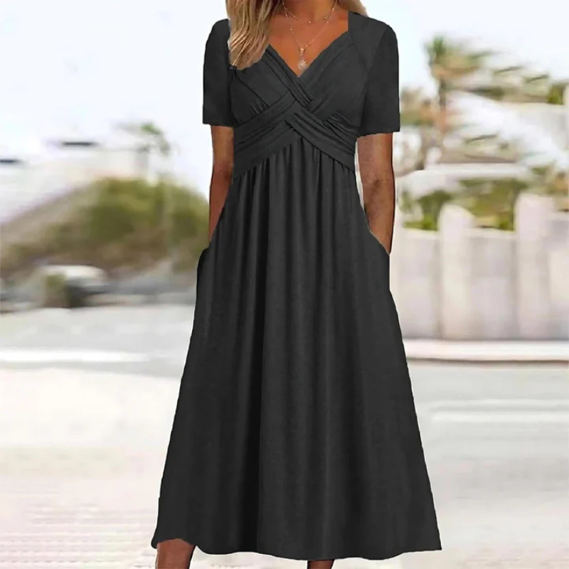 Elegant Women's A-Line Midi Dress with V-Neck for Summer 5