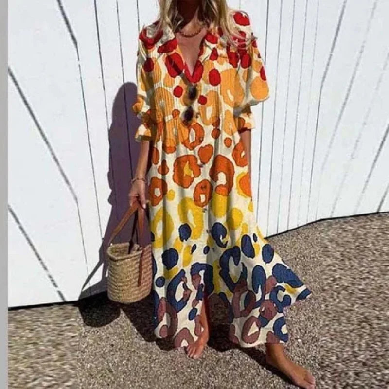 Elegant Women's Boho Maxi Dress with V-Neck for Summer 1