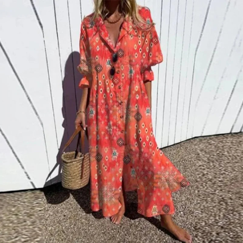 Elegant Women's Boho Maxi Dress with V-Neck for Summer 3