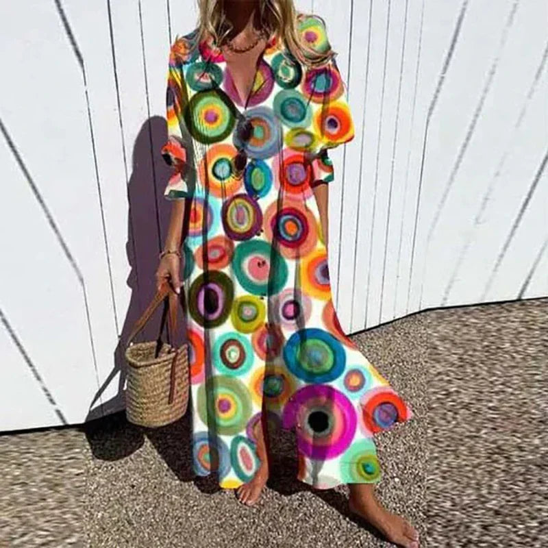 Elegant Women's Boho Maxi Dress with V-Neck for Summer 5