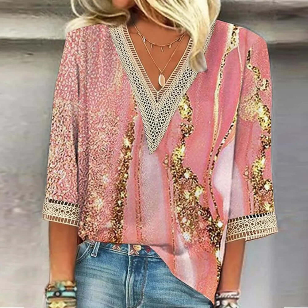 Elegant Women's Ombre V-Neck Blouse for Versatile Style 0