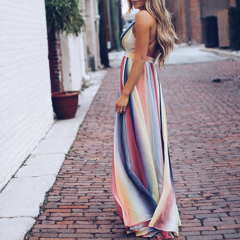 Elegant Women's Sleeveless Deep V-Neck Maxi Dress for Summer 0