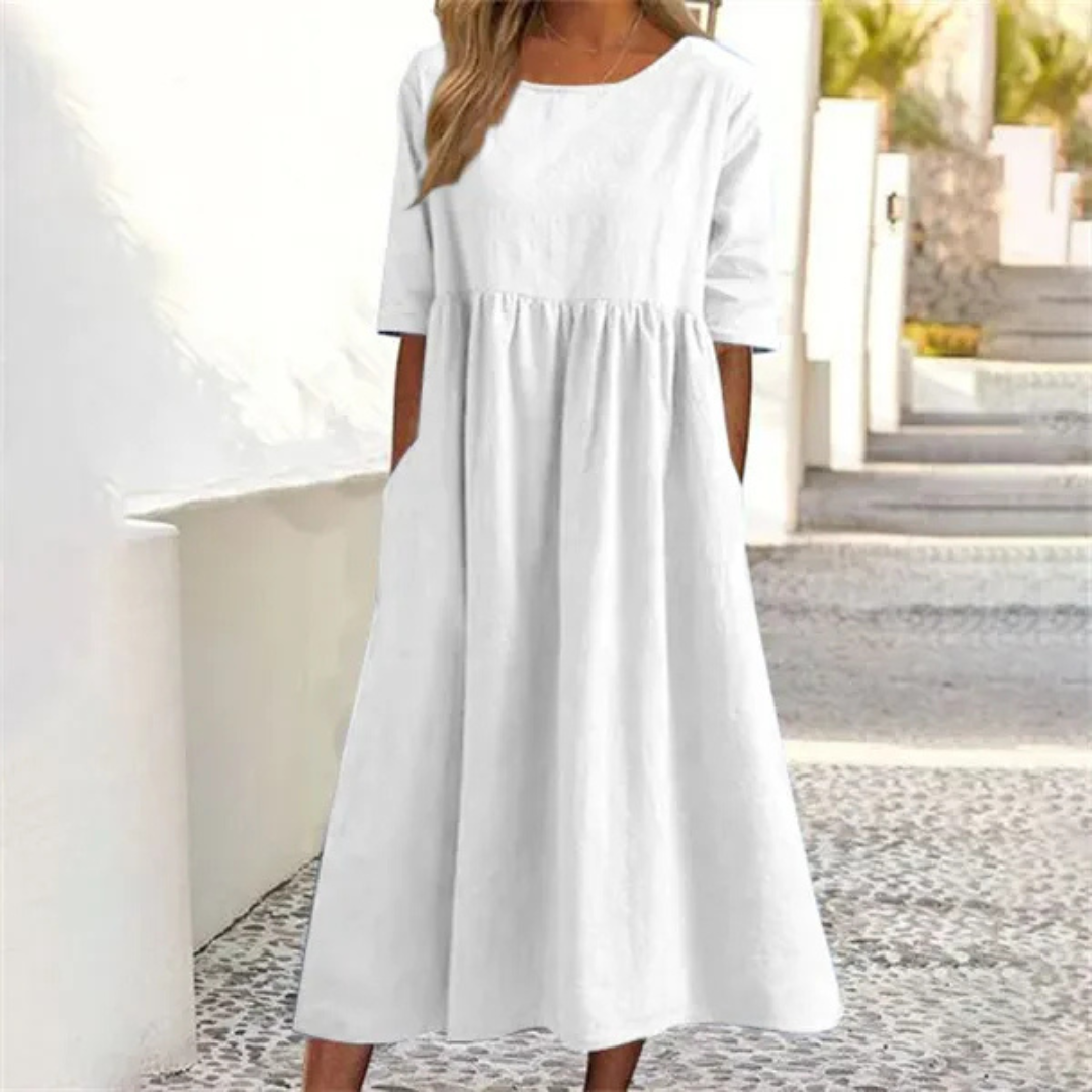 Elegant Women's Summer Midi Dress with Pockets - Loose Fit 0