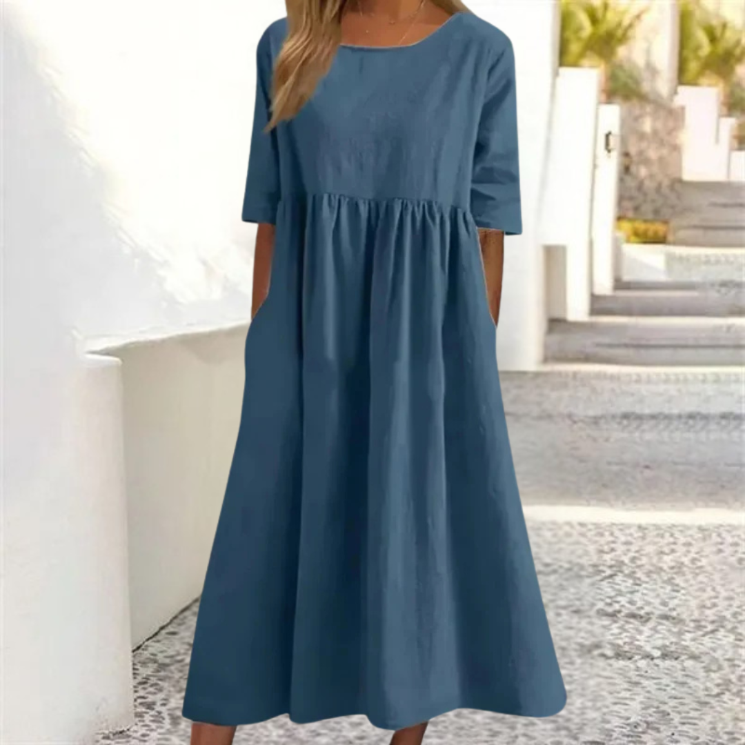 Elegant Women's Summer Midi Dress with Pockets - Loose Fit 2