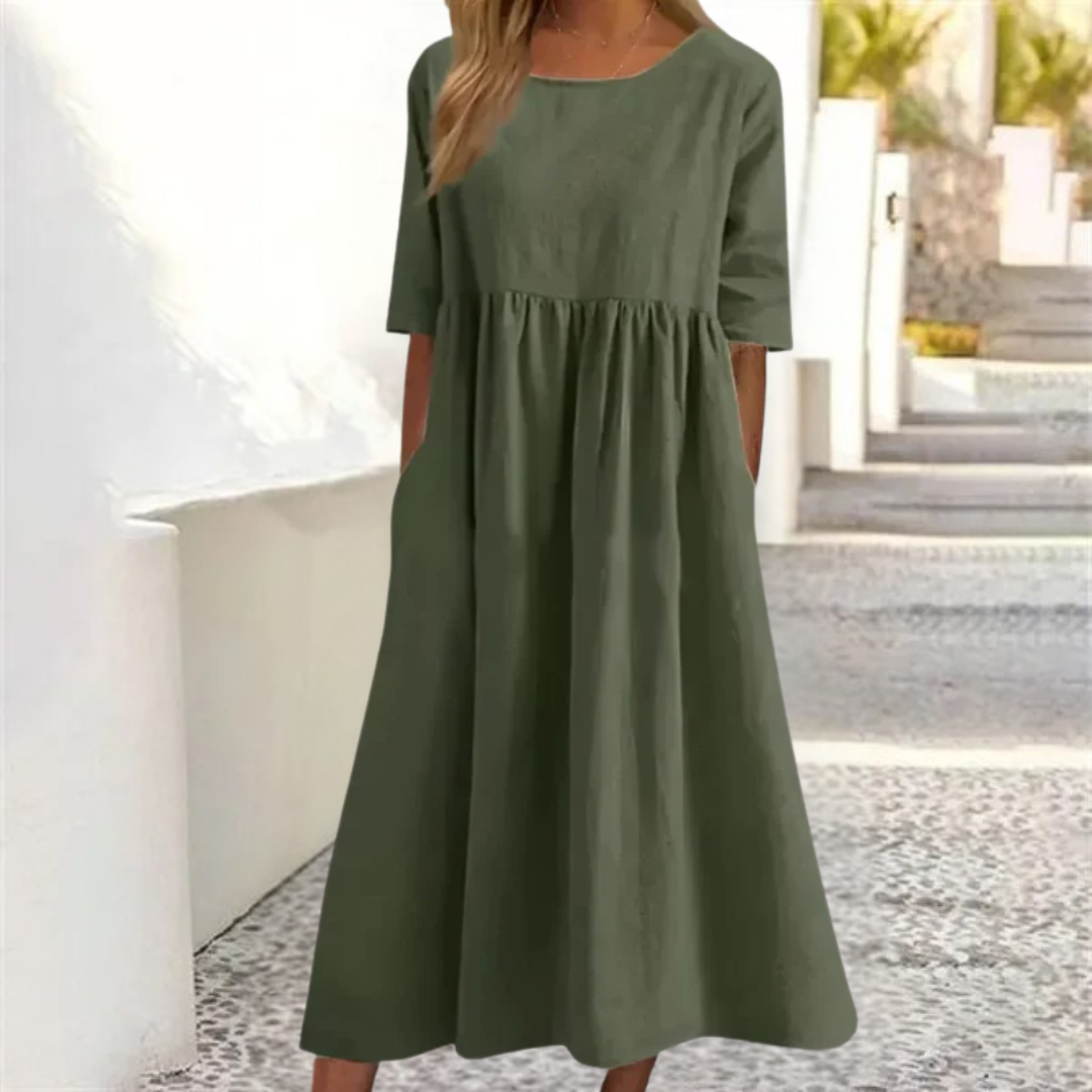 Elegant Women's Summer Midi Dress with Pockets - Loose Fit 3