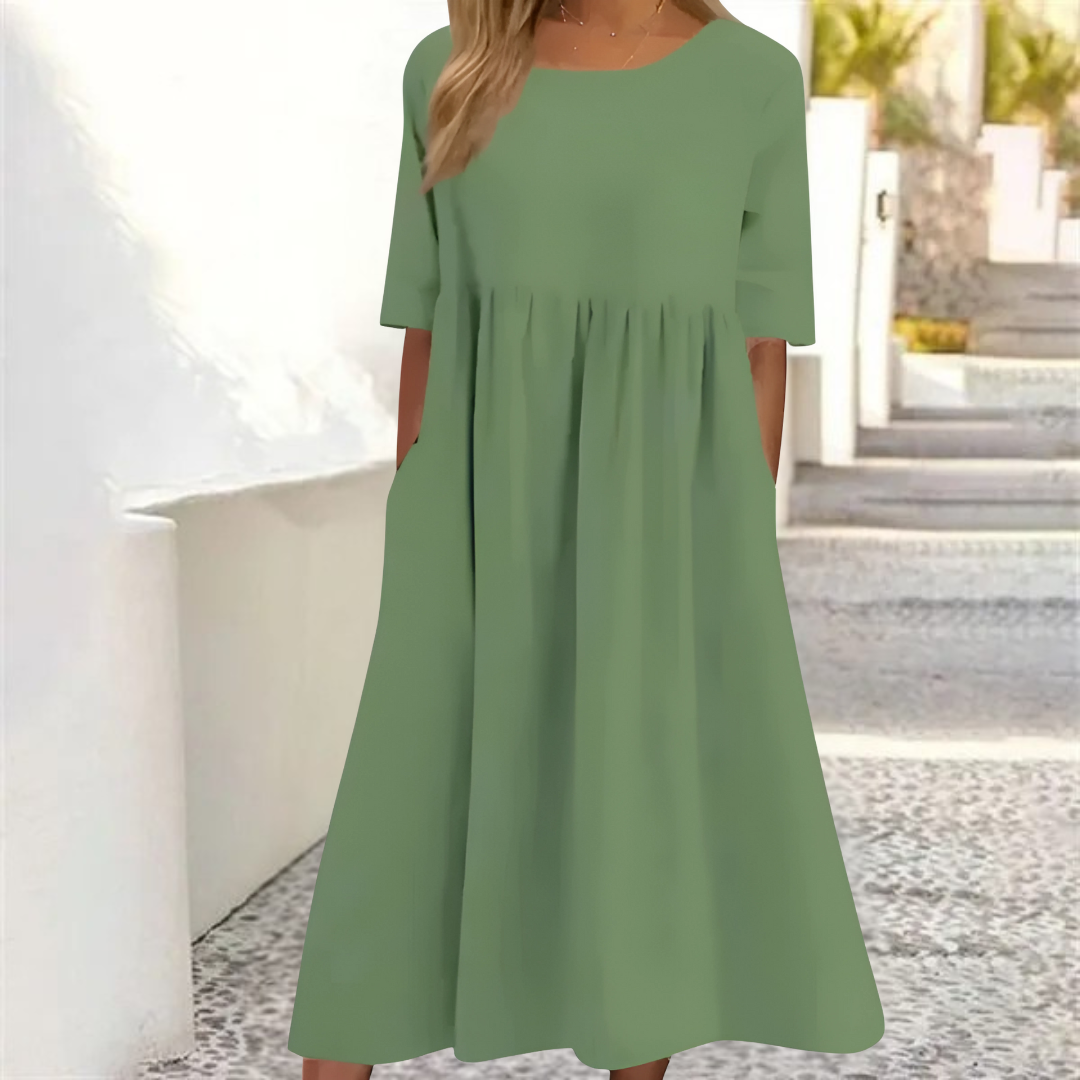 Elegant Women's Summer Midi Dress with Pockets - Loose Fit 4