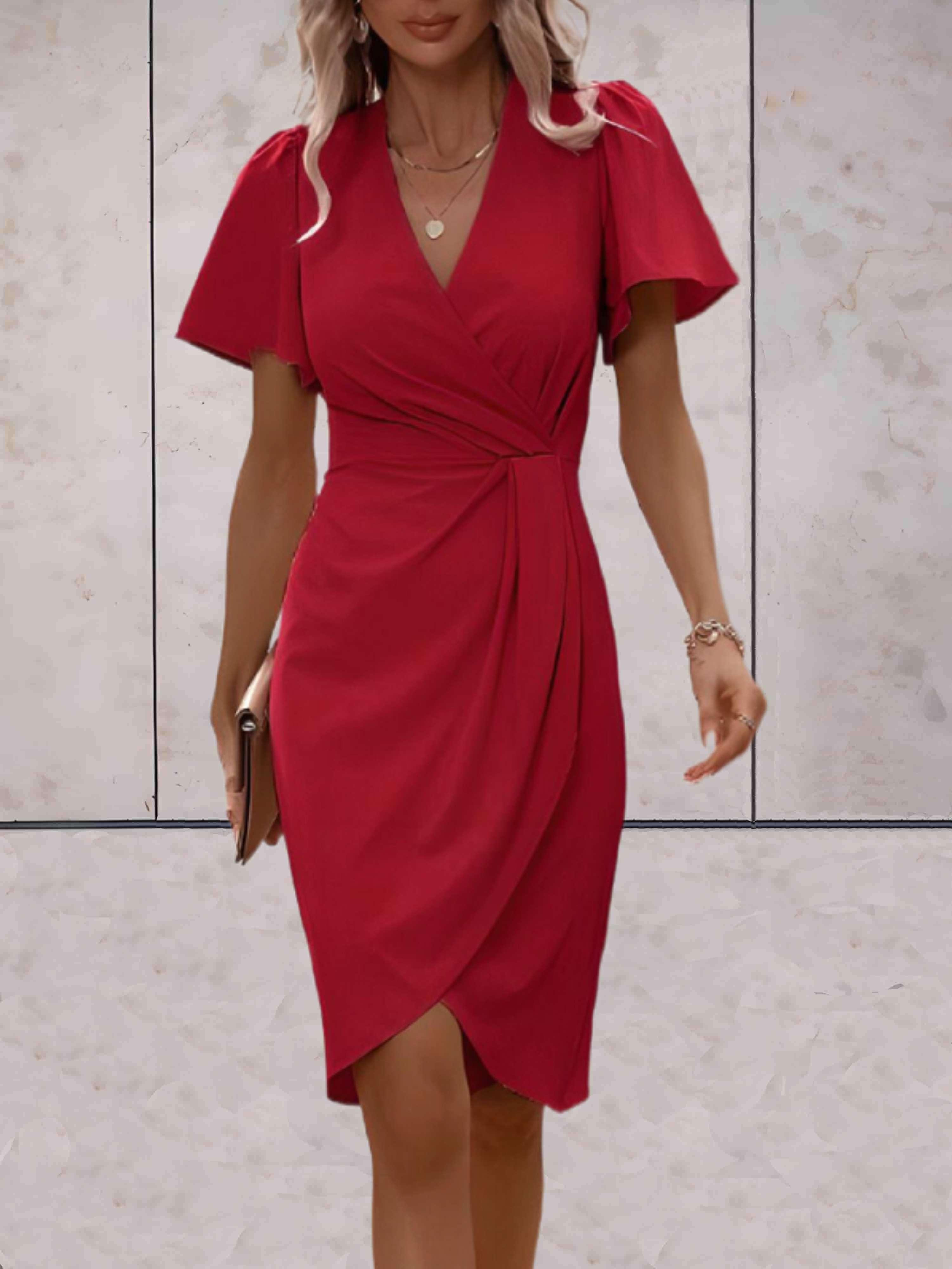 Elegant Women's V-Neck Wrap Dress - Summer & Formal Style 0