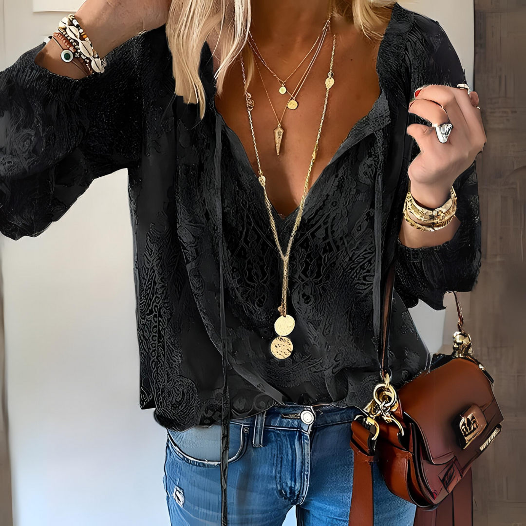 Elegant Womens Blouse with Slit Neckline - Boho Style 2