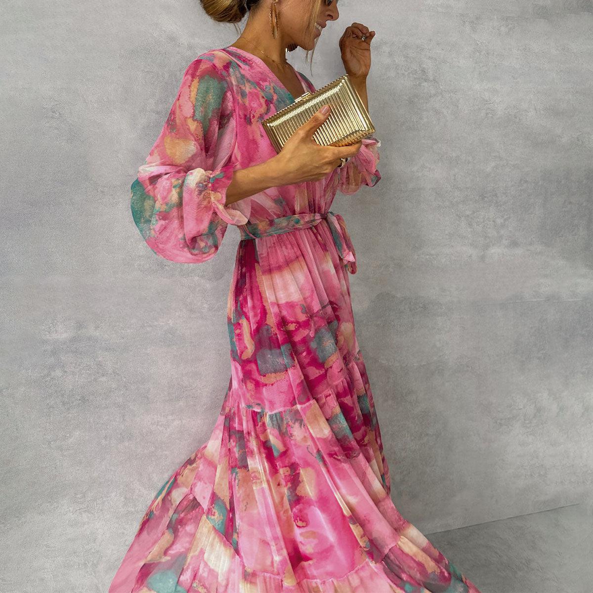 Floral Maxi Wrap Dress for Women - Elegant Wedding Guest Dress 0