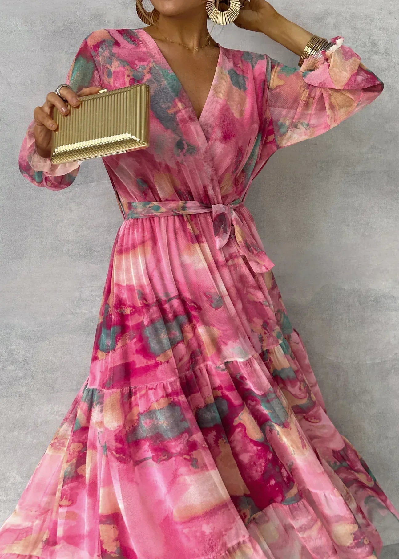 Floral Maxi Wrap Dress for Women - Elegant Wedding Guest Dress 3