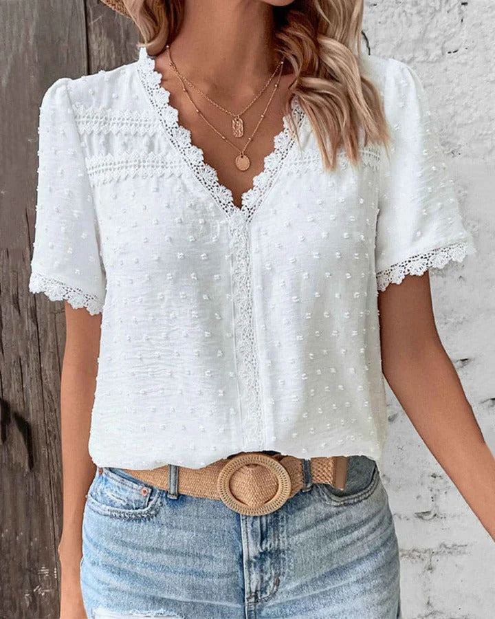 Elegant Short Sleeve Lace Shirt for Women | Karrie Collection