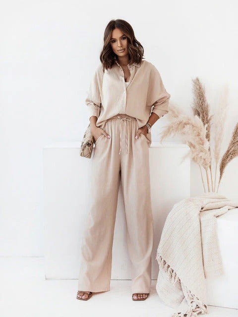 Chic Two-Piece Set: Relaxed Shirt & Wide-Leg Pants | Blanca