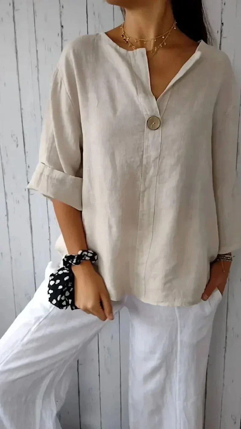 Stylish V-Neck Shirt with Medium Sleeves | Amae Collection