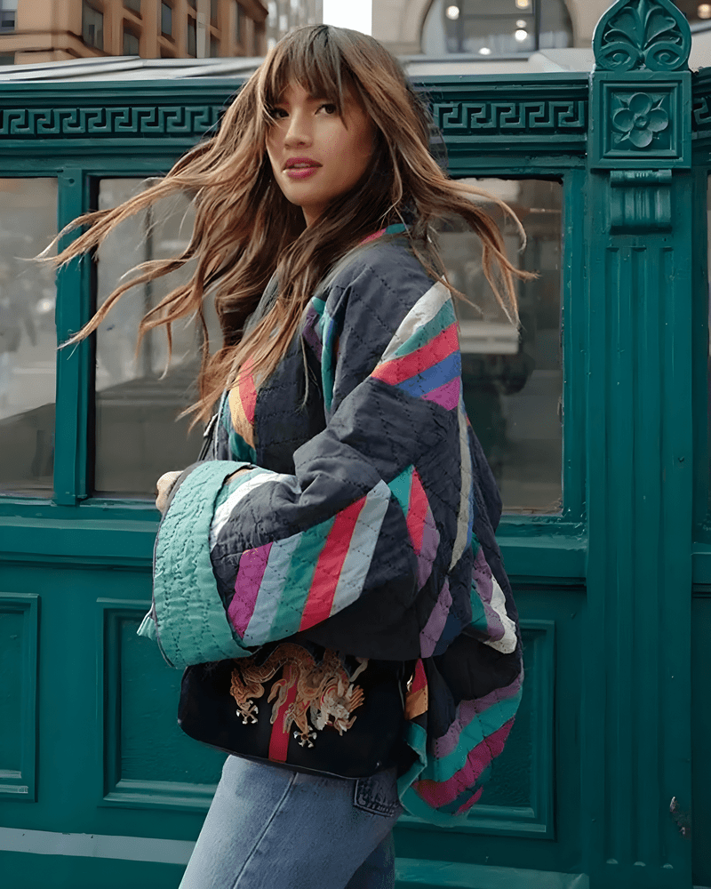 Lily Melbourne Alina - Oversized vintage jacket with vibrant patchwork design