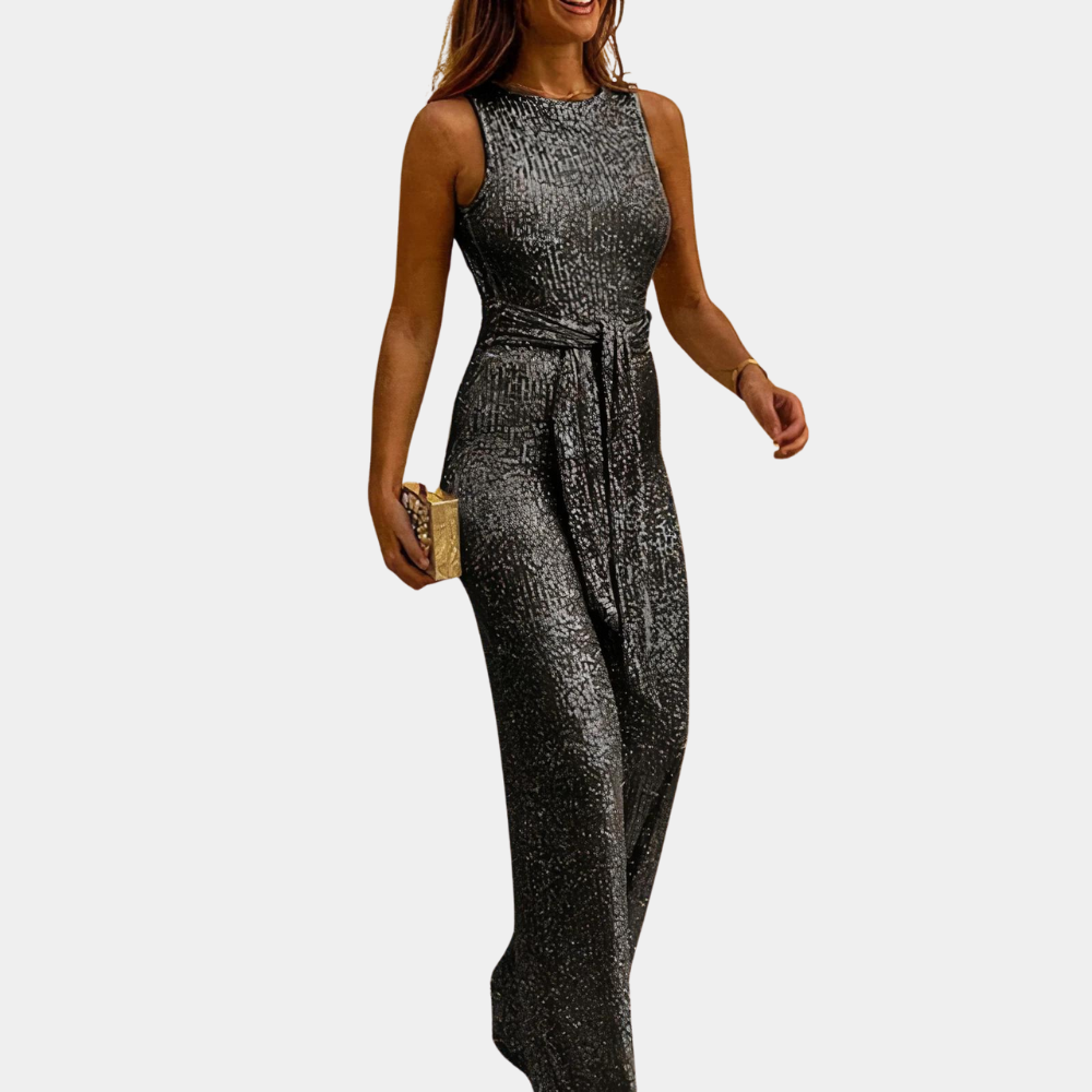 Chic Women's Glitter Jumpsuit with Adjustable Waistband