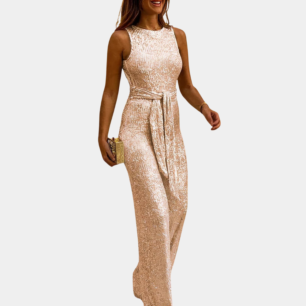 Chic Women's Glitter Jumpsuit with Adjustable Waistband