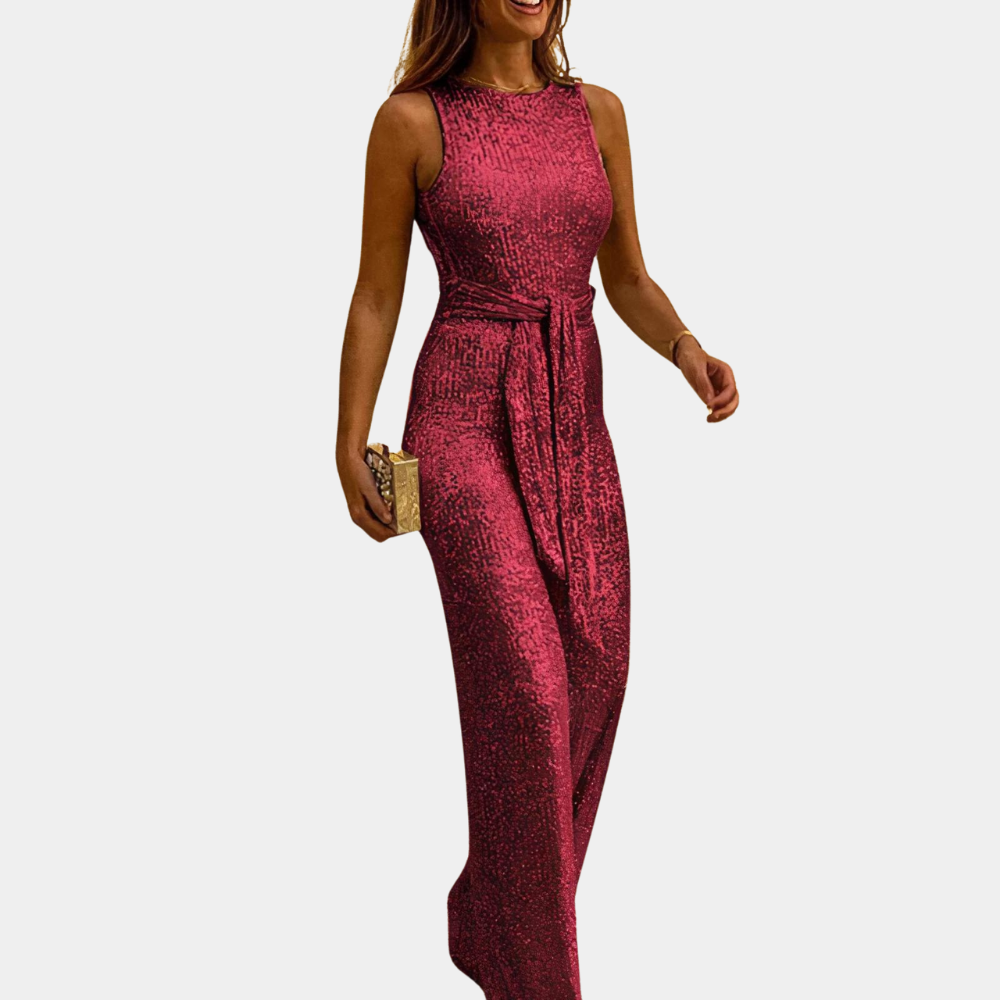 Chic Women's Glitter Jumpsuit with Adjustable Waistband