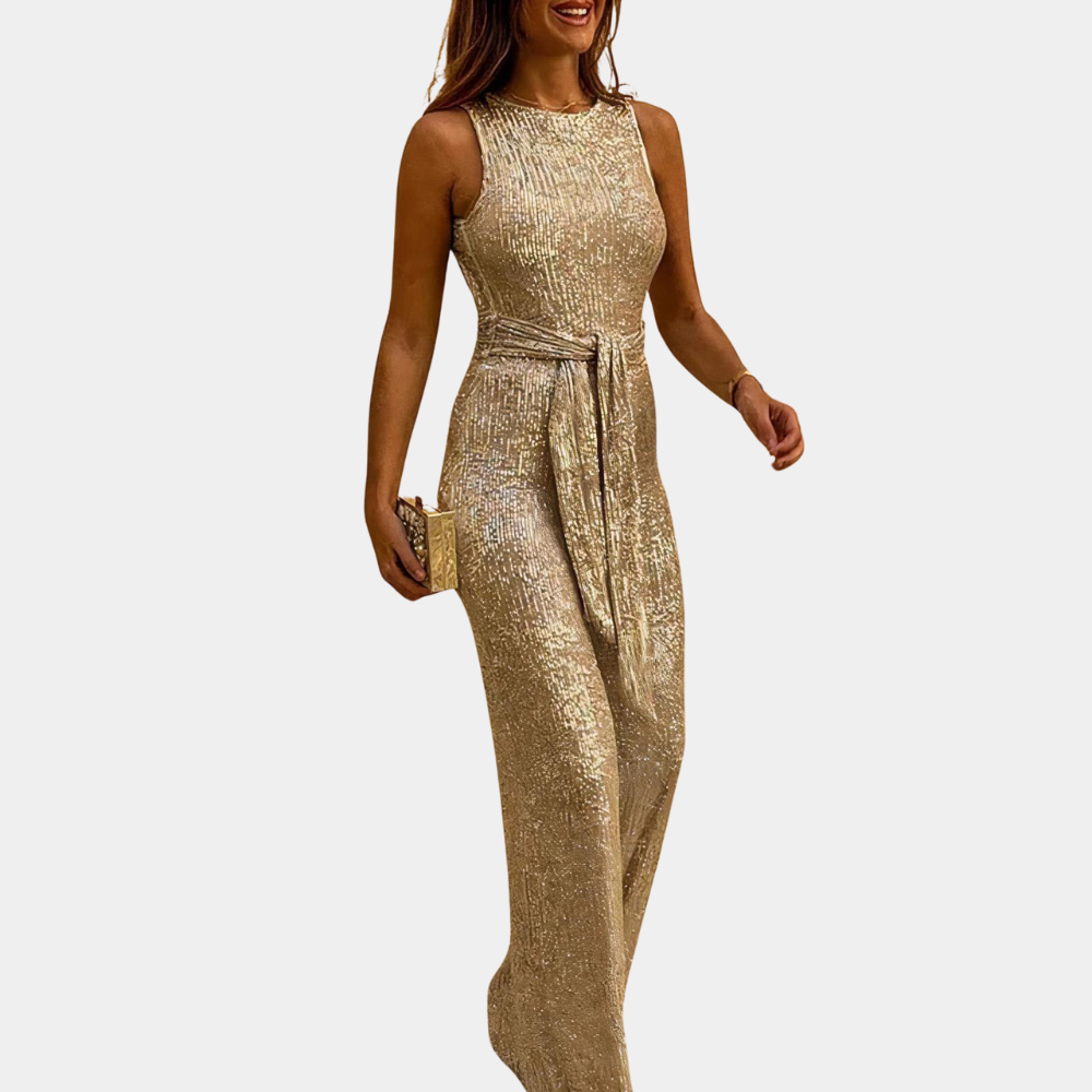 Chic Women's Glitter Jumpsuit with Adjustable Waistband