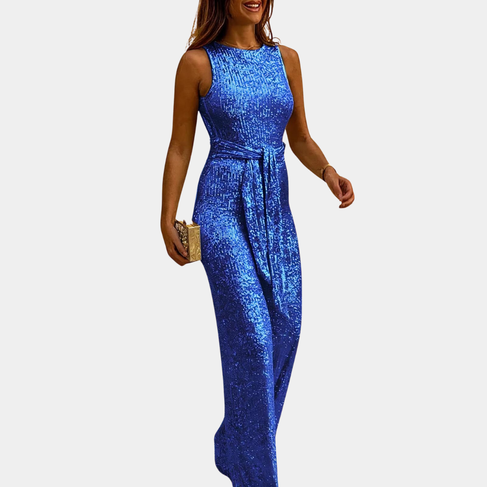 Chic Women's Glitter Jumpsuit with Adjustable Waistband