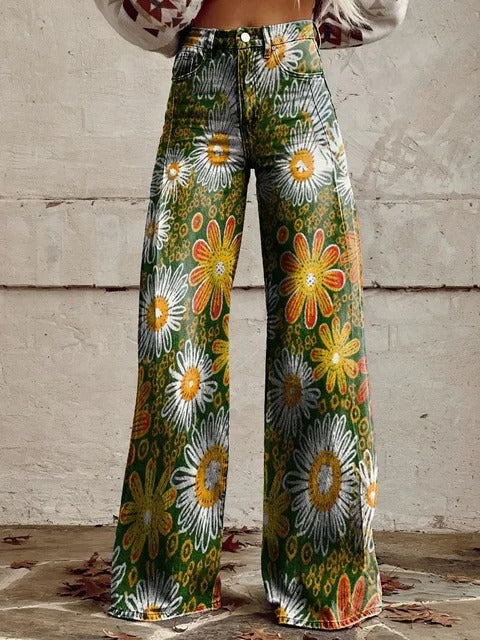 Hazel | Sunburst Daisy Wide-Leg Pants