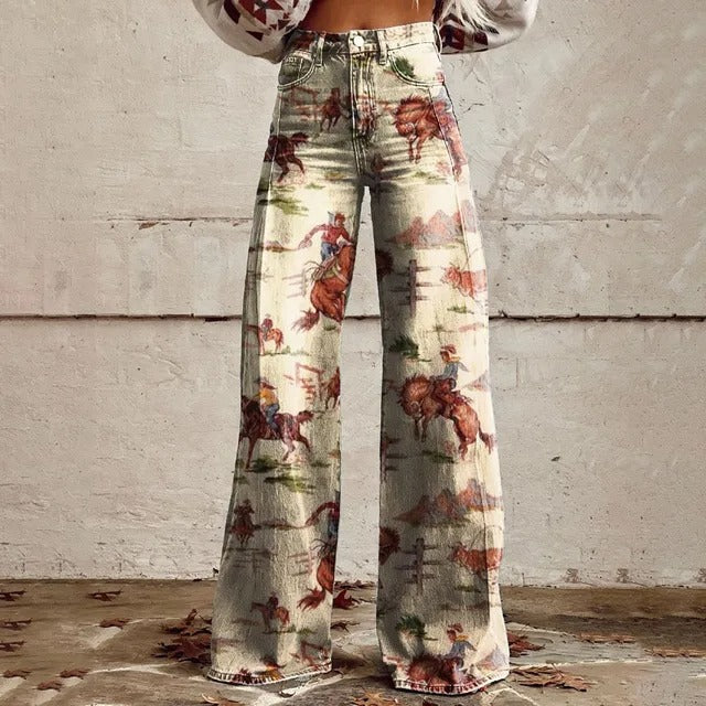 Dakota | Western Print Wide-Leg Pants