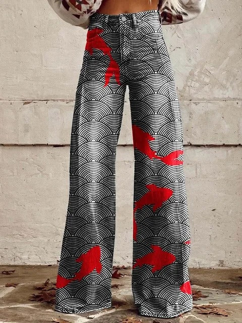 Koi | Wave Print Wide-Leg Pants