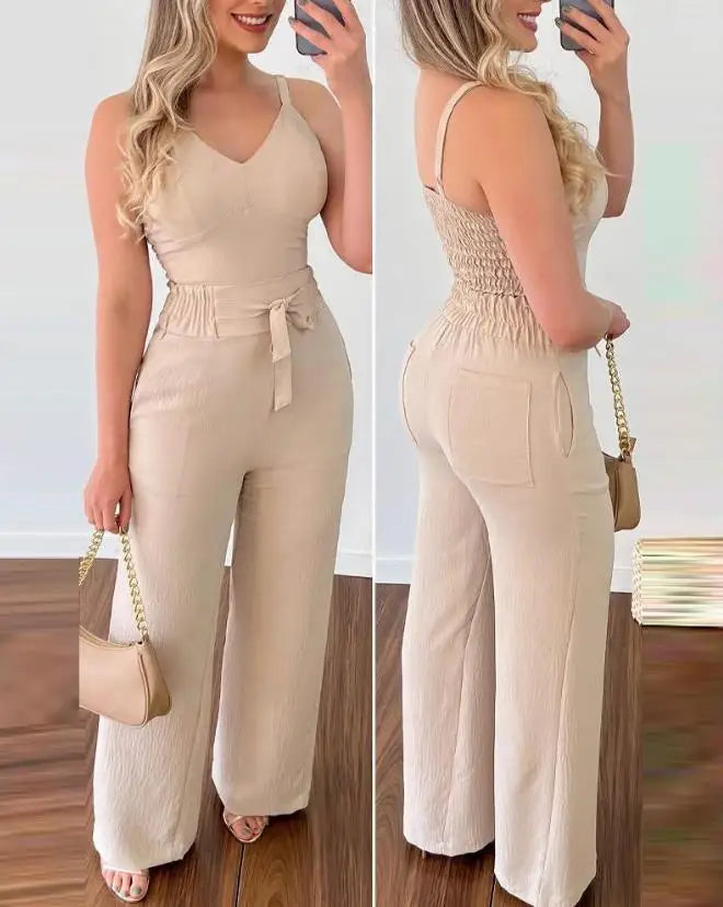 SADIE | Chic Shirred Two-Piece Jumpsuit Set for Effortless Style