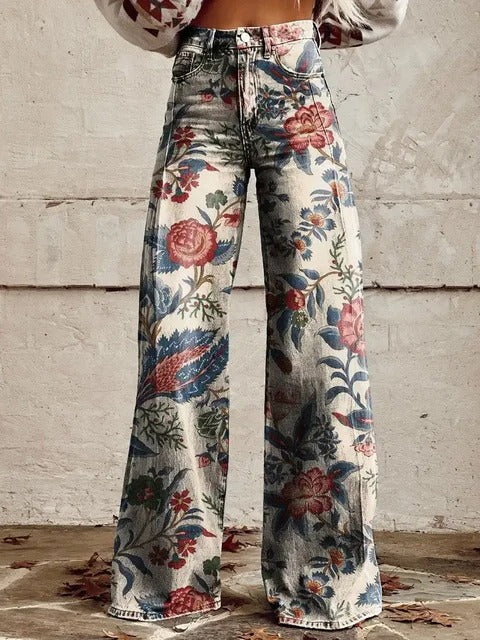 Elora | Vintage Floral Wide-Leg Pants