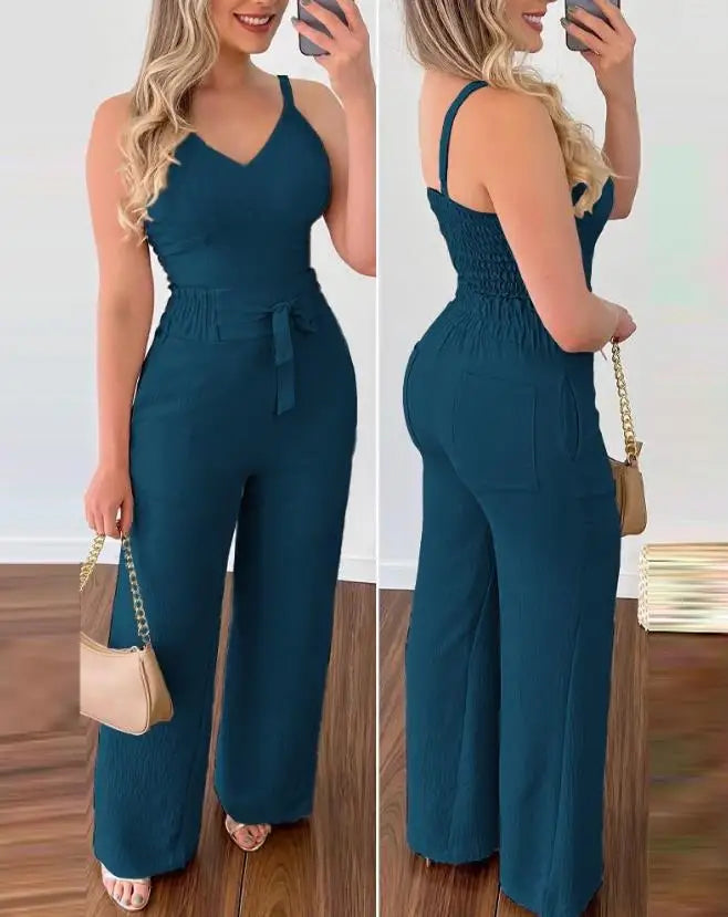 SADIE | Chic Shirred Two-Piece Jumpsuit Set for Effortless Style