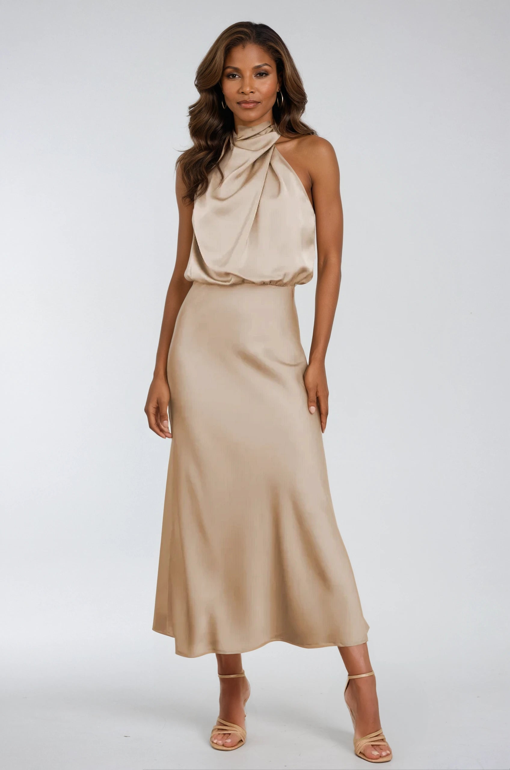 Elegant Satin Long Dress for Women with High Neck - Timeless Style