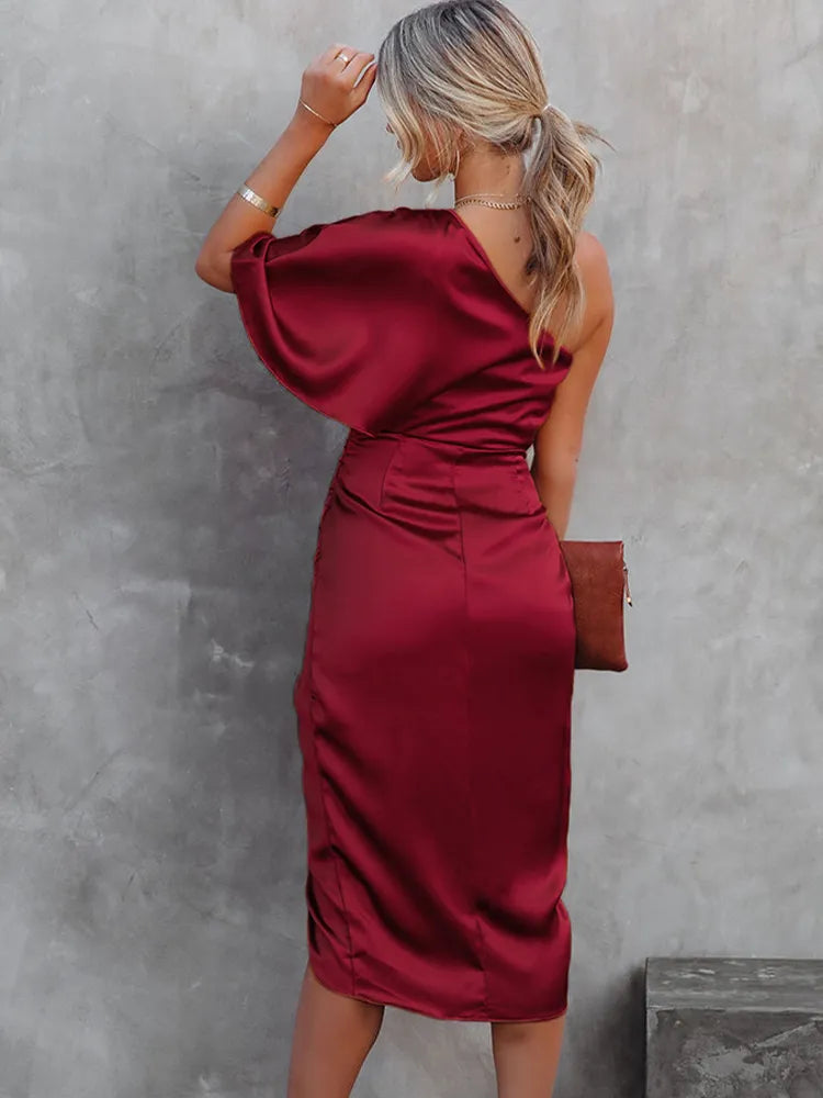 ByTonya Elegant Satin Midi Evening Dress with Chic Slit