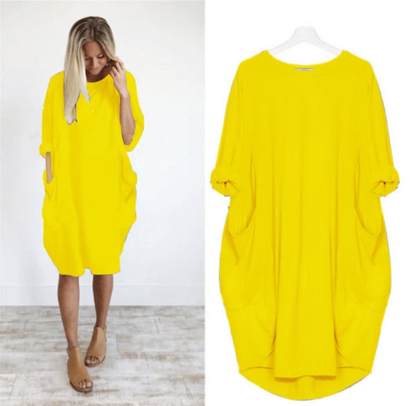 Stylish Women's Midi Summer Dress with Pockets, Relaxed Fit 0