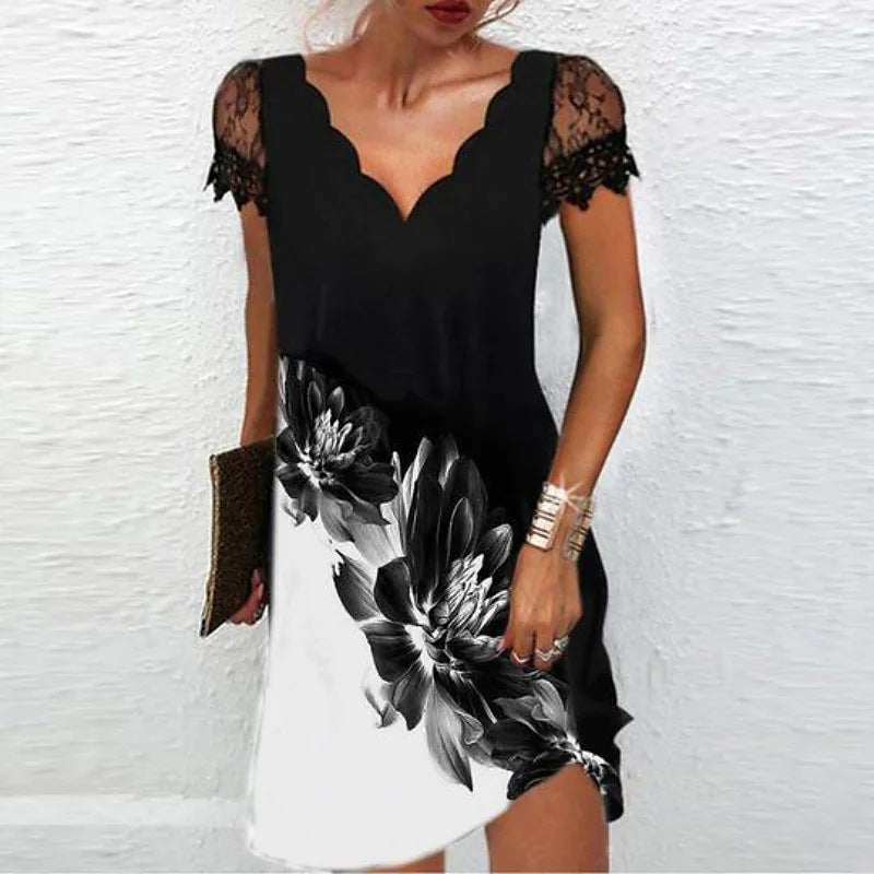 Women's Mini Dress Floral Pattern V-Neck 1